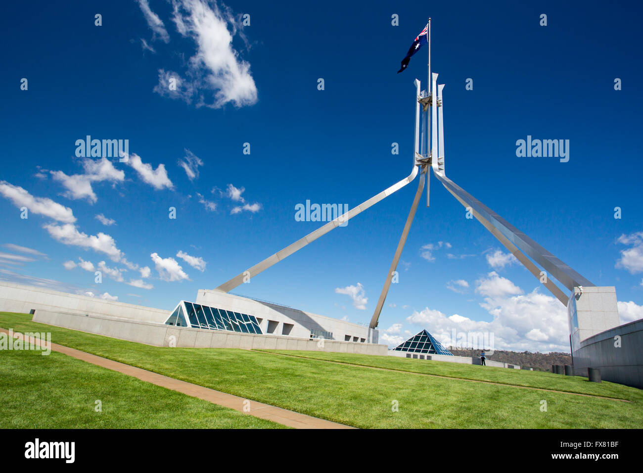 La straordinaria architettura del Parlamento australiano a Canberra, in Australian Capital Territory, Australia Foto Stock
