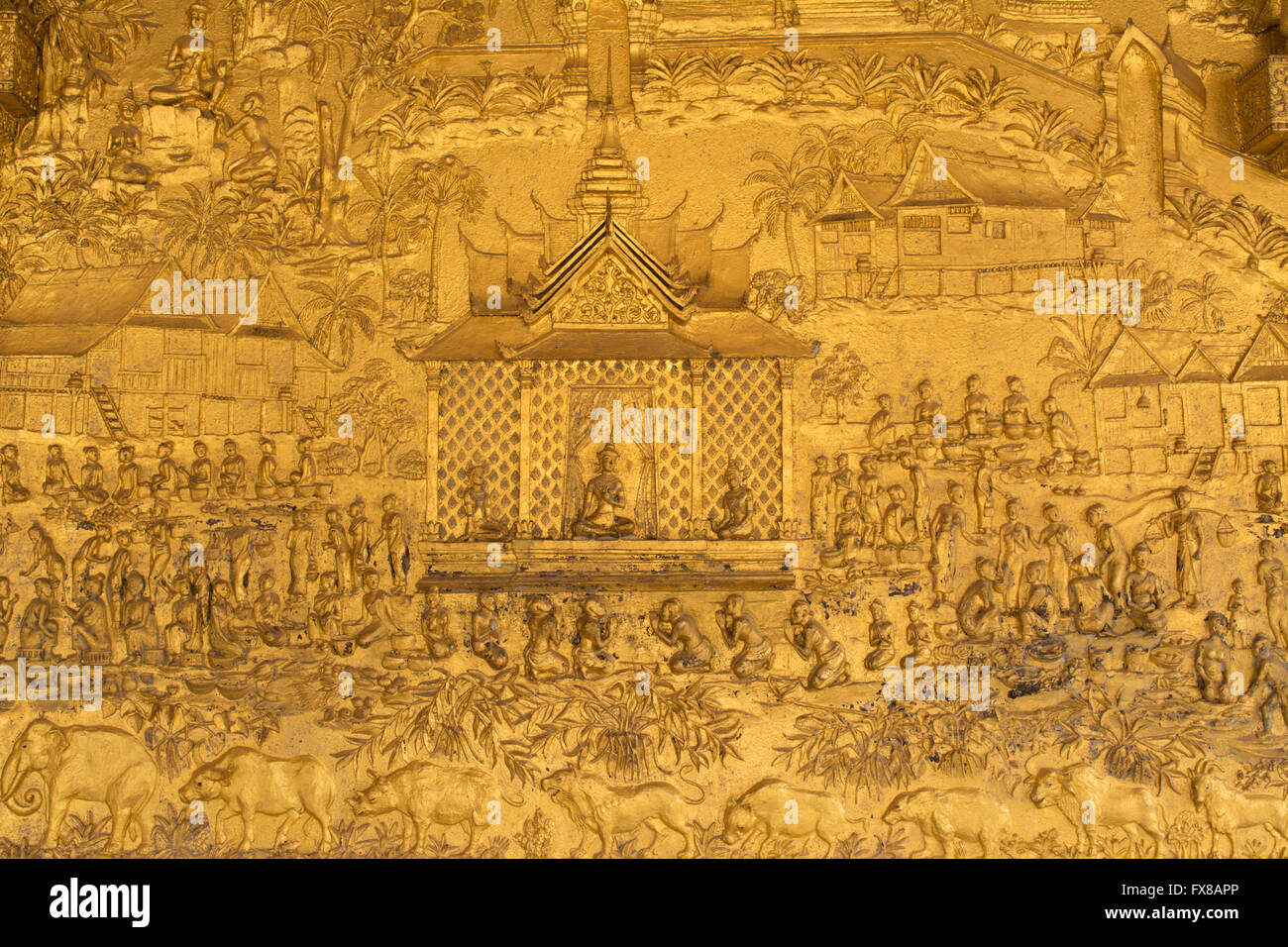 Questa immagine mostra un dettaglio Wat, parete in Wat Mai (Luang Prabang, Laos) Foto Stock