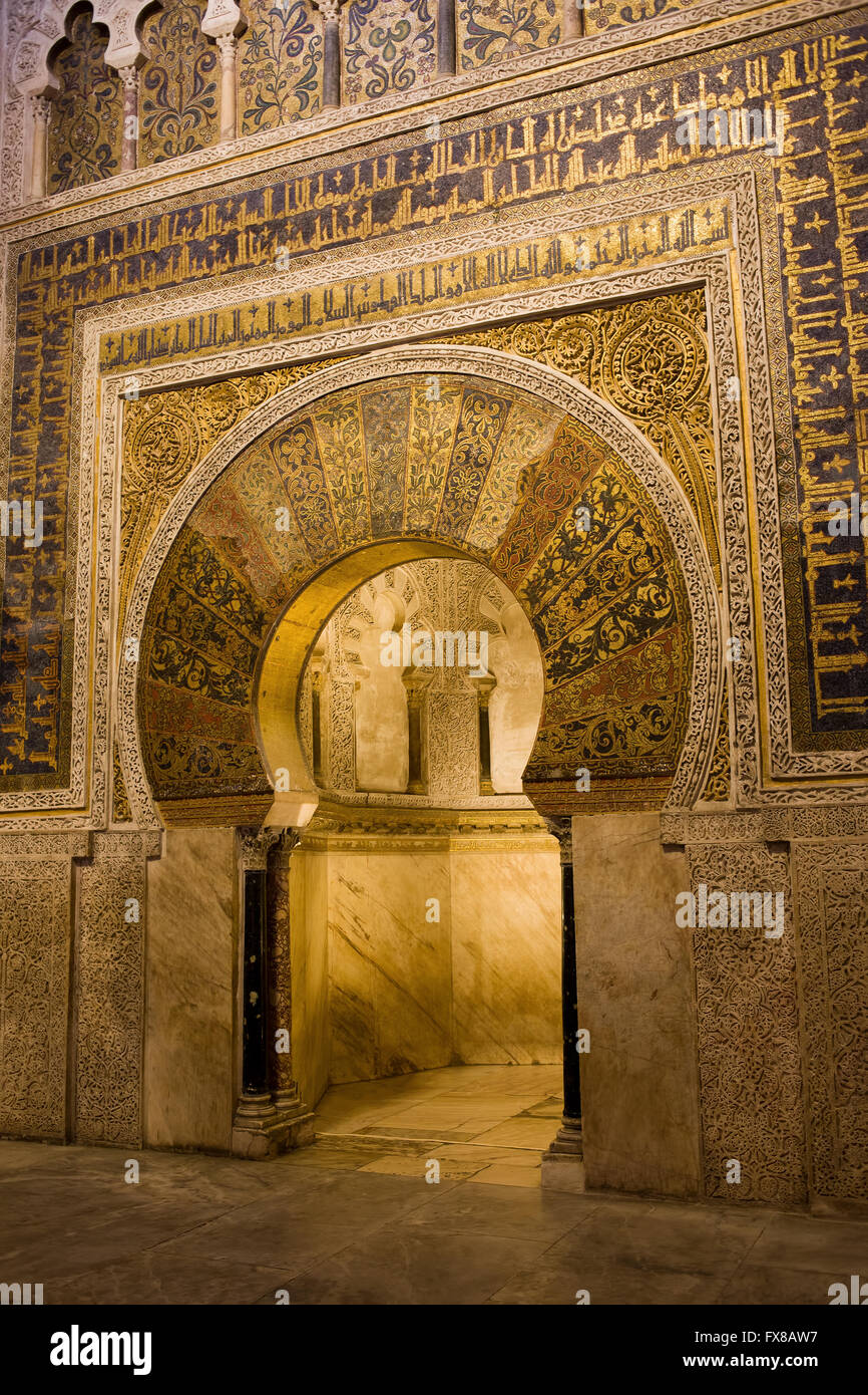 Spagna, Andalusia, Cordoba, Mezquita, Grande moschea interno, Mihrab Foto Stock