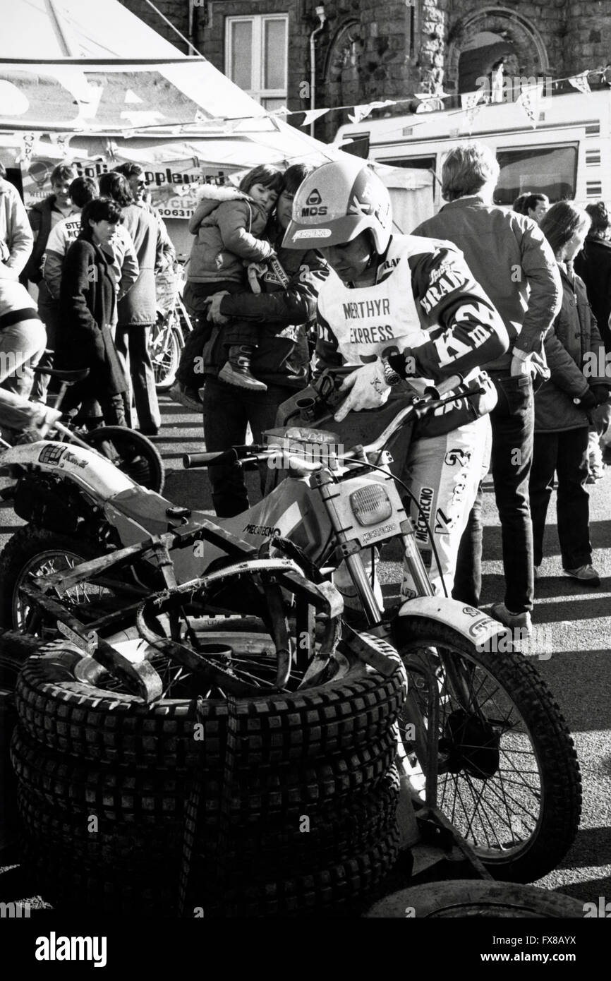Immagine di archivio da anni ottanta. Mondo in moto prove campionati a Merthyr Tydfil, South Wales, Regno Unito Foto Stock