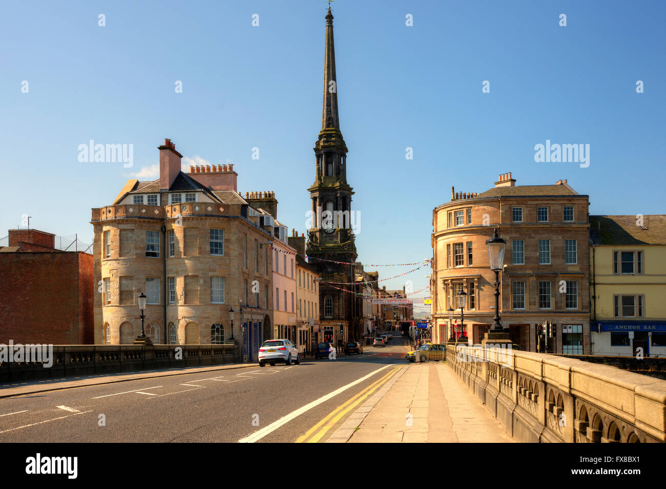 Ayr Town Center dal ponte, Ayr Ayrshire, in Scozia Foto Stock
