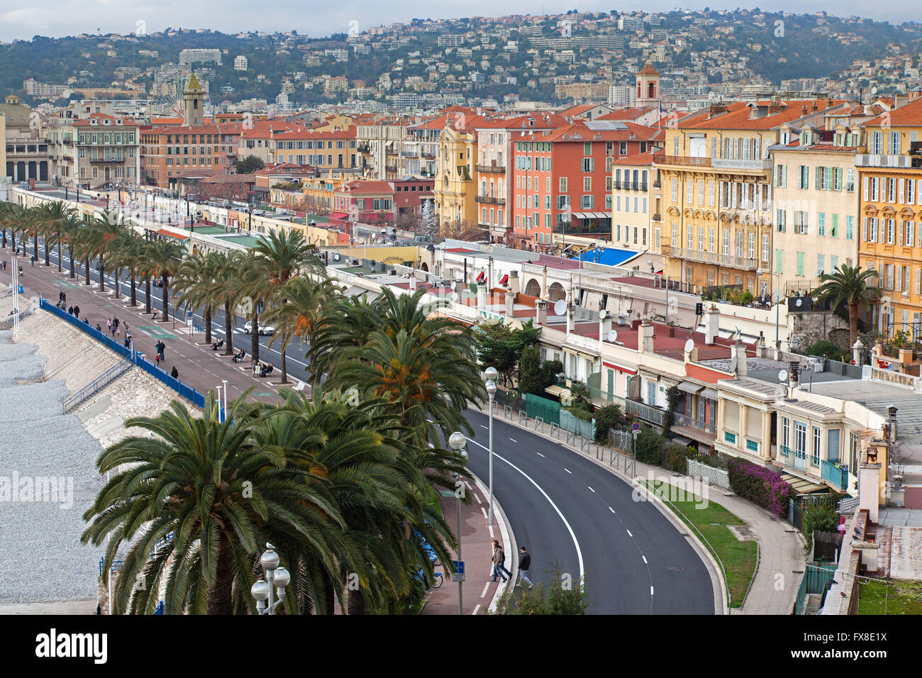 Nizza Promenade des Anglais dal di sopra, Francia Foto Stock