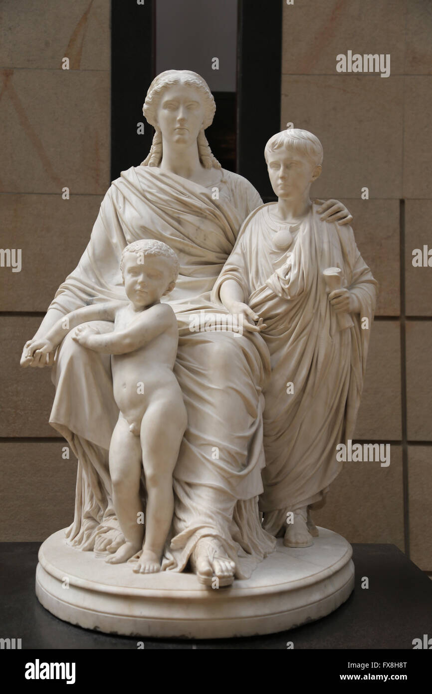 Cornelia madre dei Gracchi, 1861. Figlio più giovane, Caio. Il sambuco, Tiberio Gracco(diploma). Dallo scultore Jules Cavelier. Foto Stock