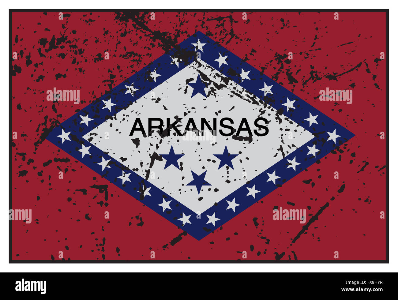 Un grunged Arkansas flag di stato isolato su uno sfondo bianco Foto Stock