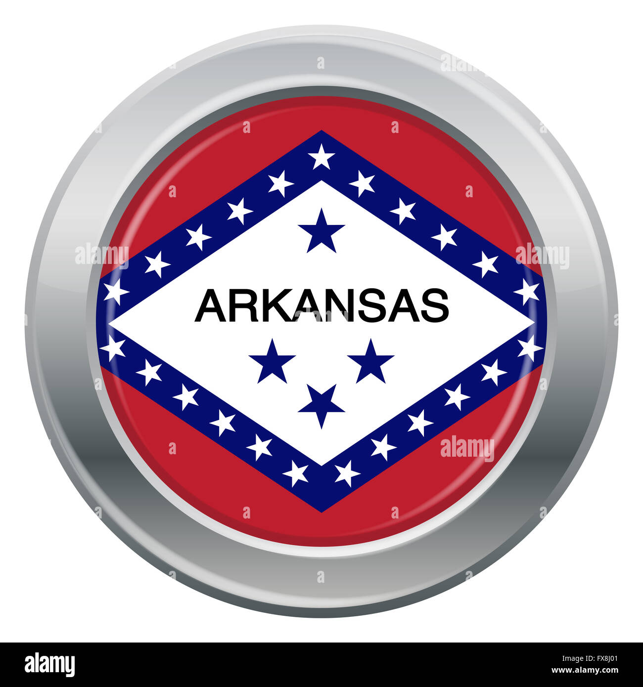 Un Arkansas bandiera di stato icona argento isolato su uno sfondo bianco Foto Stock