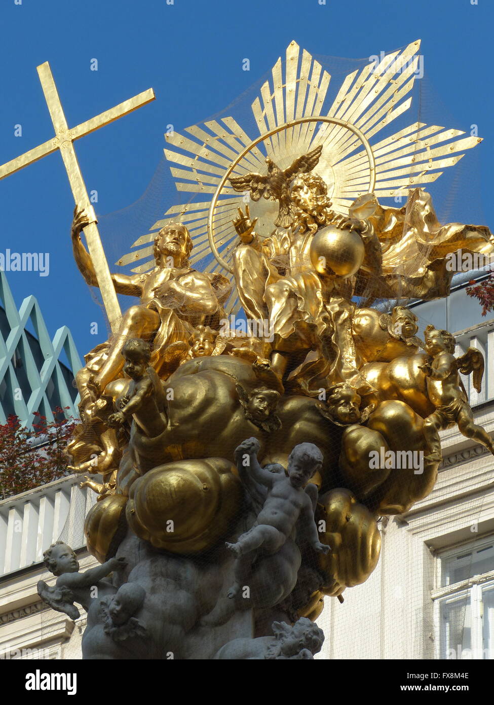 Vienna, barocco pest memorial con angeli e croce Foto Stock