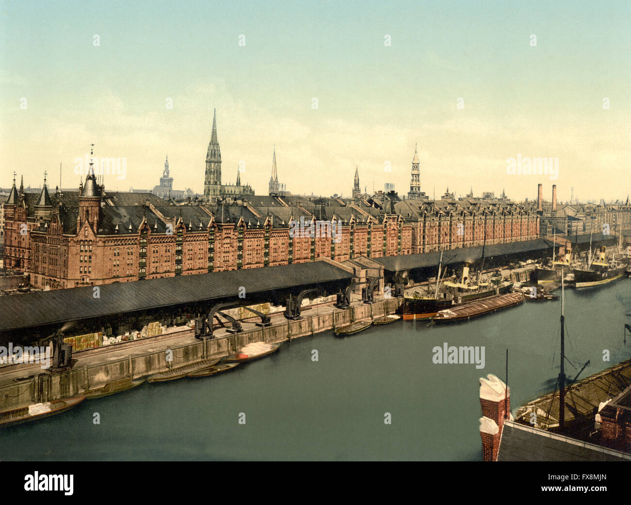 Magazzini a docks, Amburgo, Germania, Photochrome Stampa, circa 1900 Foto Stock