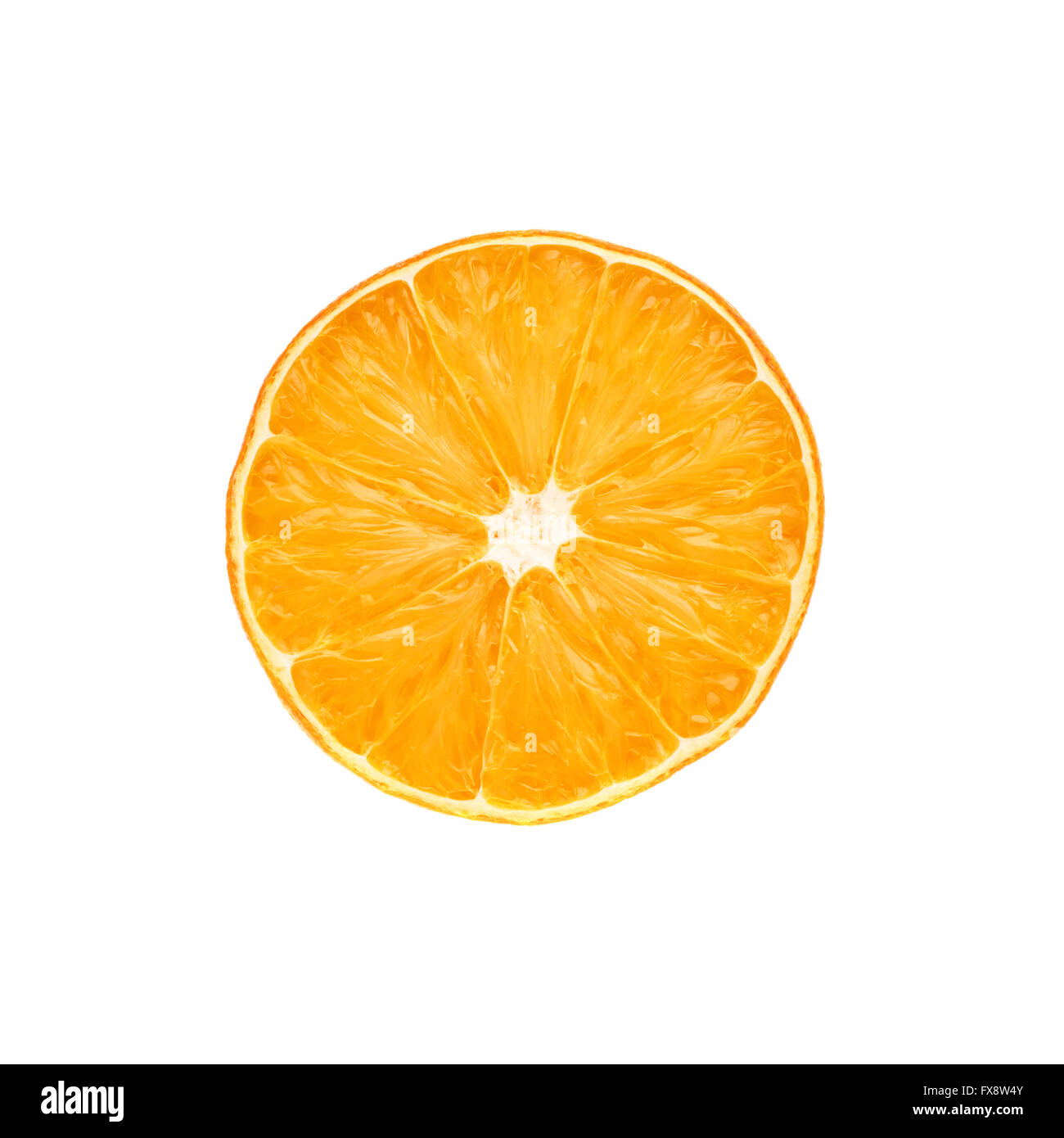 Arancio secchi tagliati a metà isolato su sfondo bianco Foto Stock