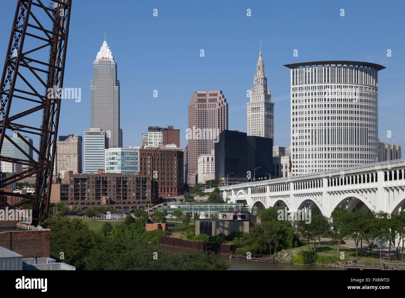 Cleveland, Ohio skyline dal lato ovest di Appartamenti Foto Stock