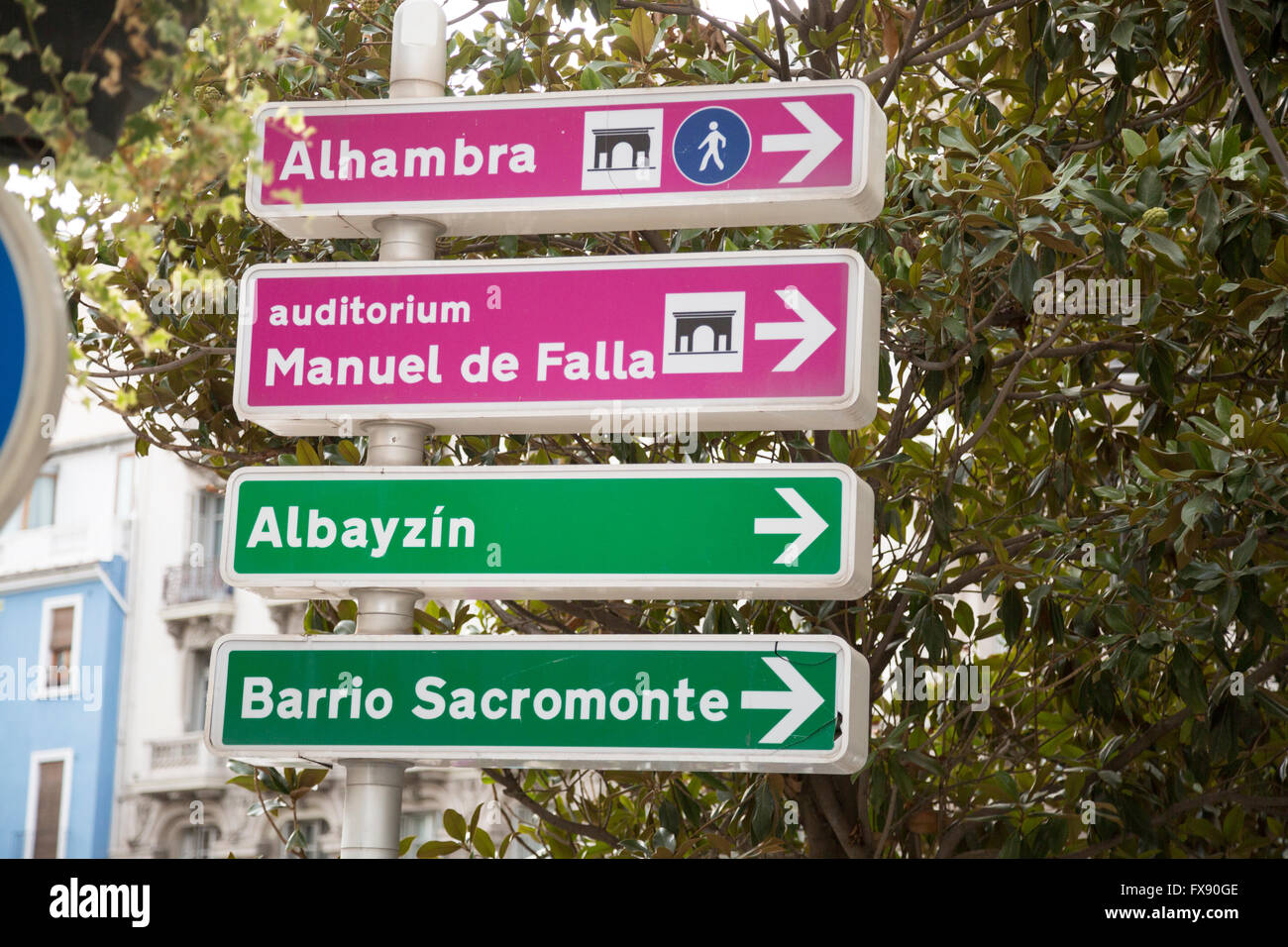 Indicazioni stradali in Granada Spagna Foto Stock