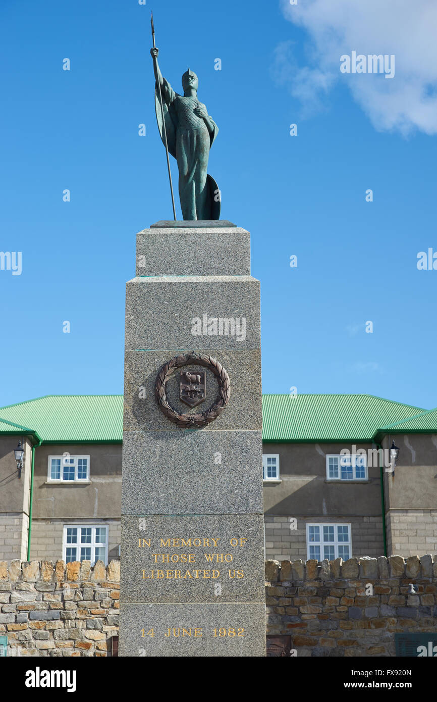 Il Monumento della Liberazione a Stanley, capitale delle Isole Falkland Foto Stock