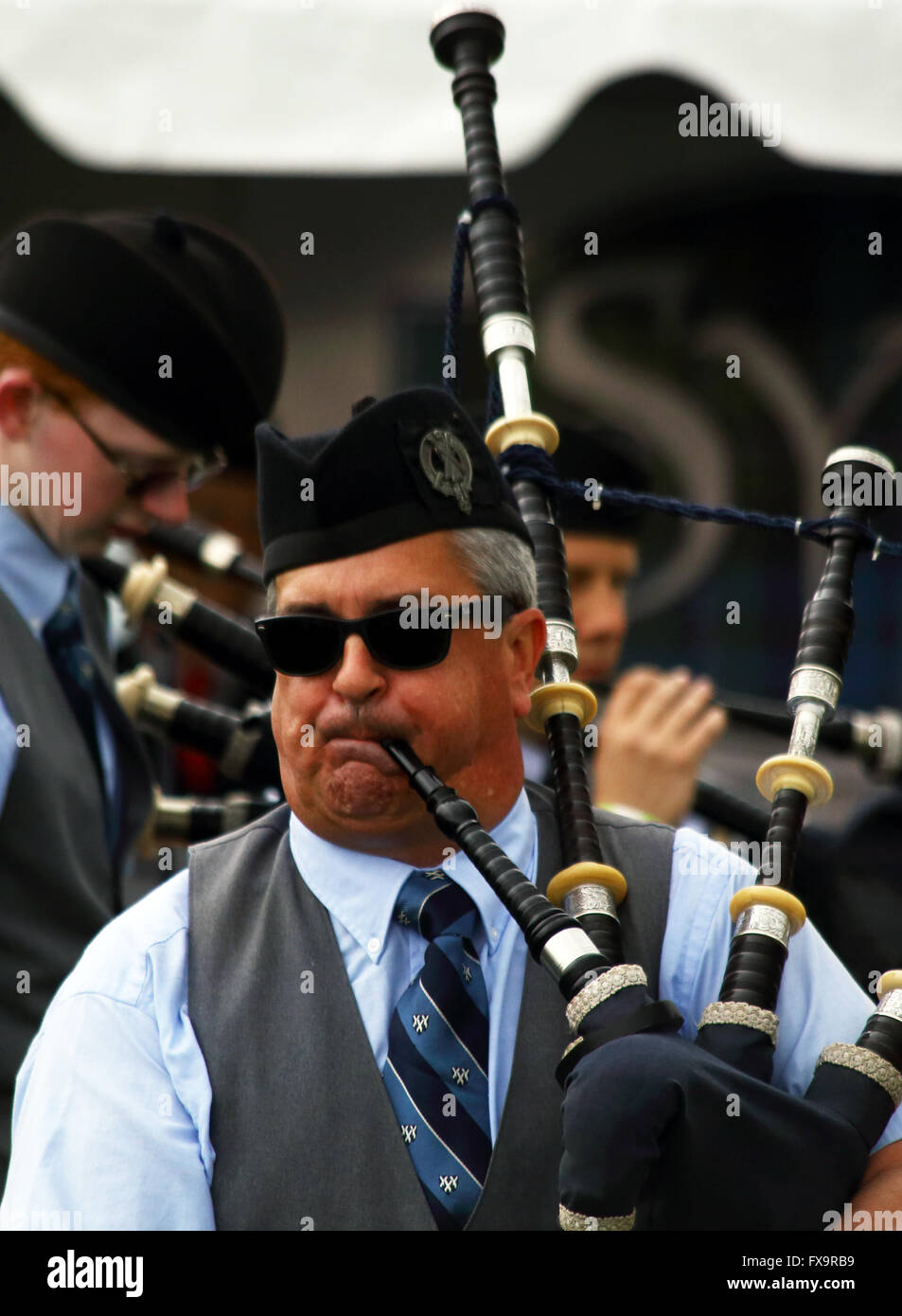 Un bagpiper svolge durante la cerimonia inaugurale dei Giochi delle Highland in Myrtle Beach South Carolina. Fotografato Marzo 19, 2016 Foto Stock