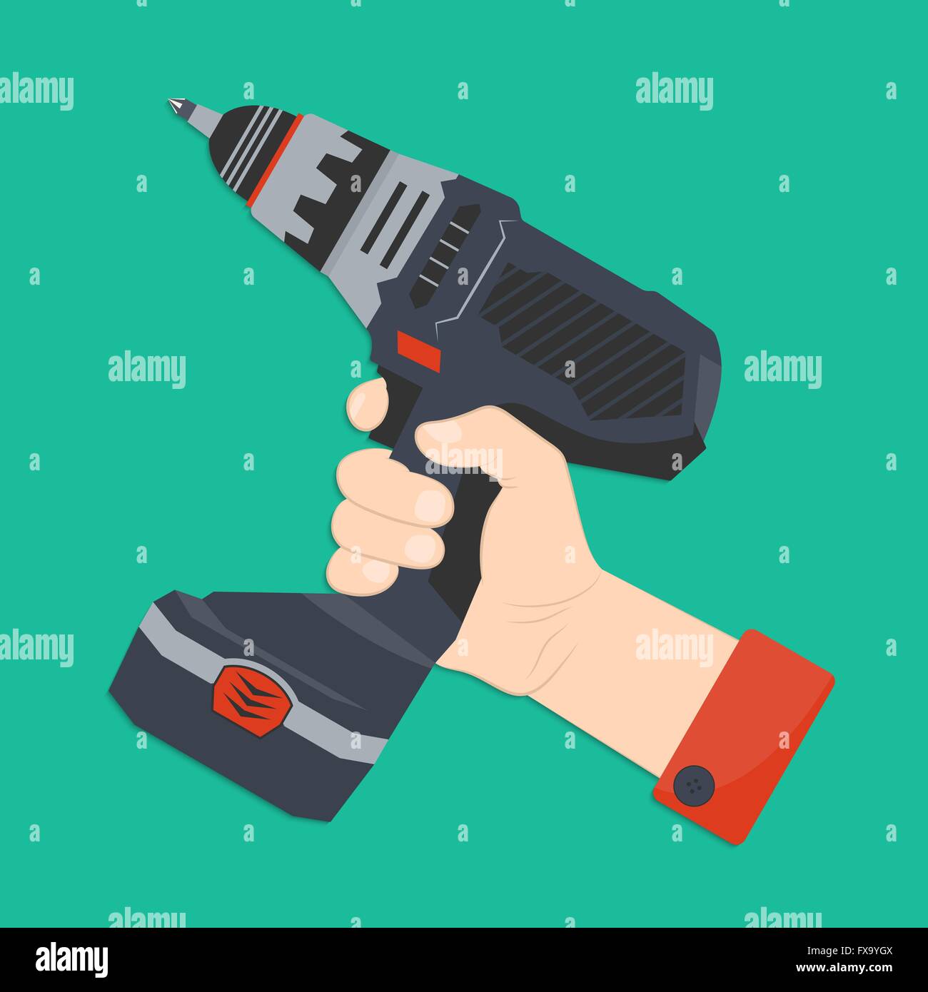 Illustrazione Vettoriale di mano con un cacciavite. Mano d'uomo con cacciavite piatto in stile per il tuo design Illustrazione Vettoriale