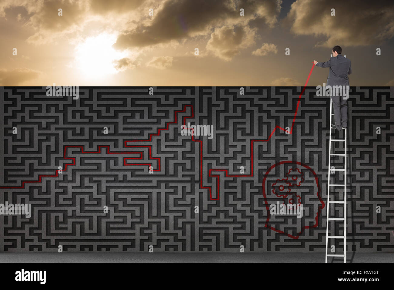 Immagine composita di imprenditore in piedi sulla scaletta Foto Stock