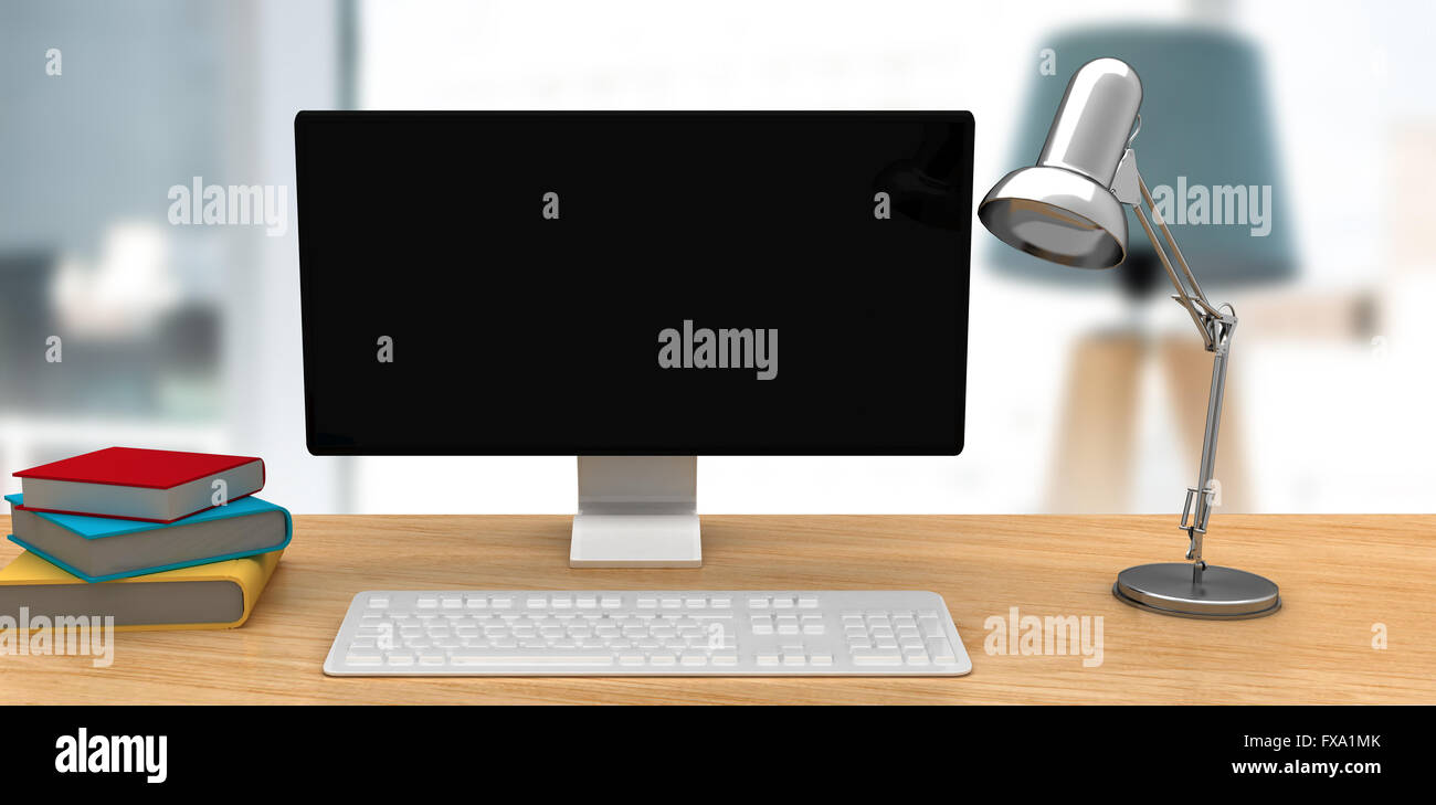 Immagine composita di un computer su una scrivania Foto Stock