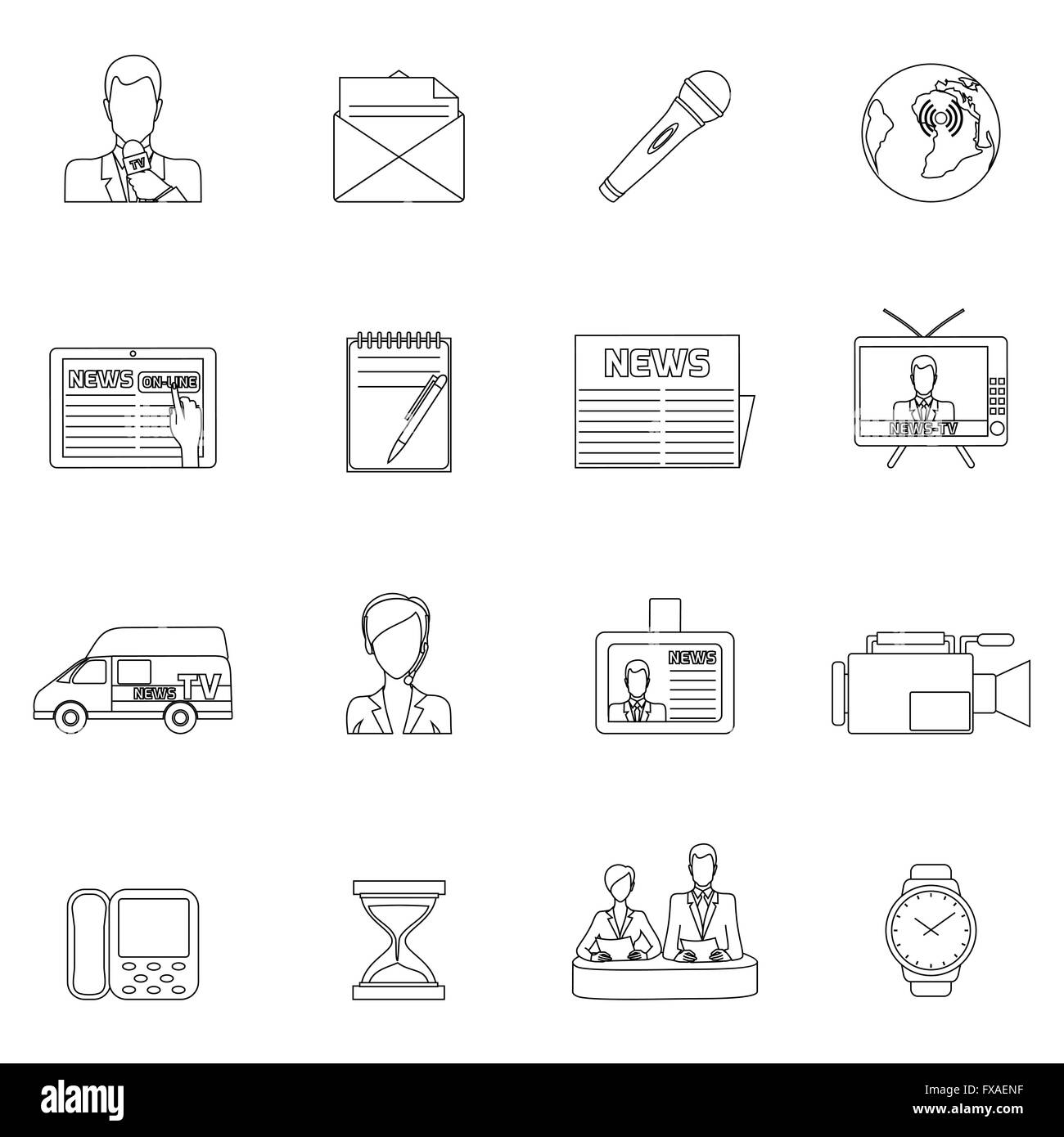 News set di icone di contorno Illustrazione Vettoriale