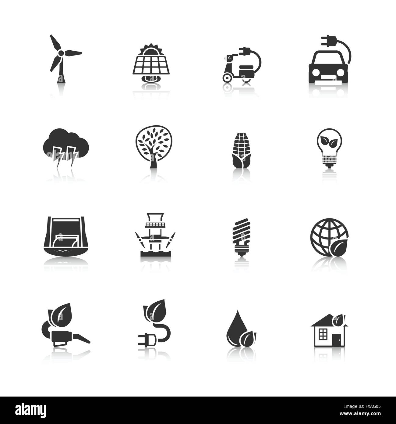 Eco energia set di icone Illustrazione Vettoriale