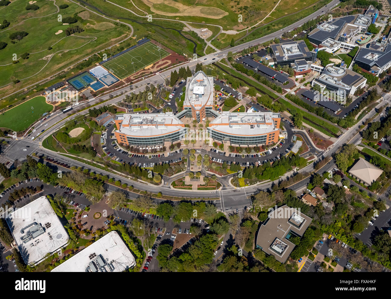 La sede centrale di Google, Googleplex, Mountain View, Silicon Valley, California, Stati Uniti d'America Foto Stock
