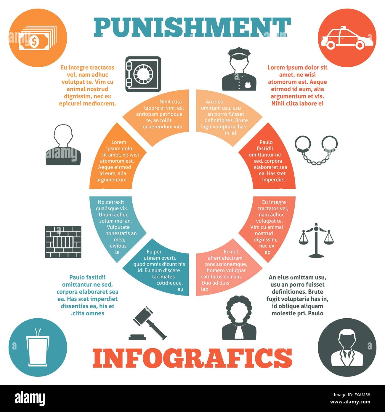 Delitto e castigo infografico stampa poster Illustrazione Vettoriale