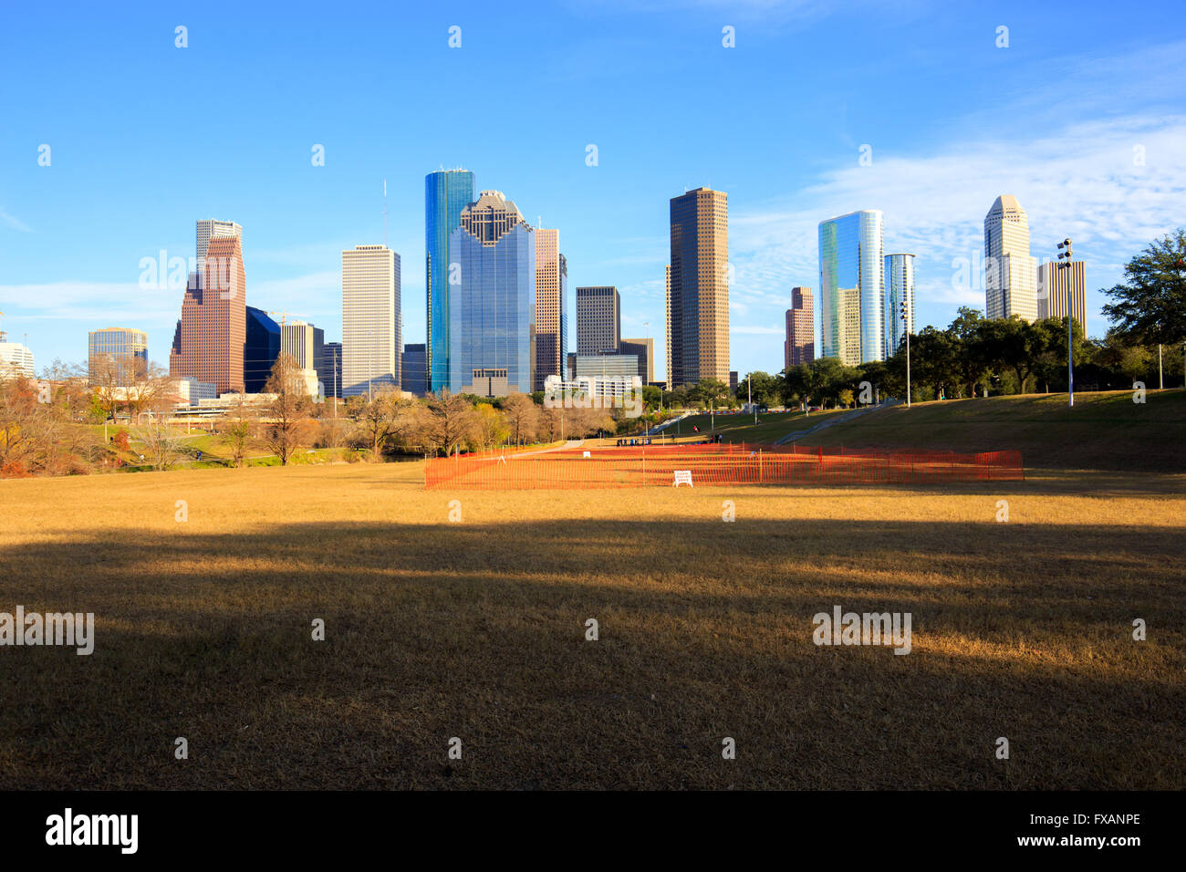 Bellissima vista del centro cittadino di Houston in una giornata di sole. Houston è la città più popolosa del Texas. Foto Stock