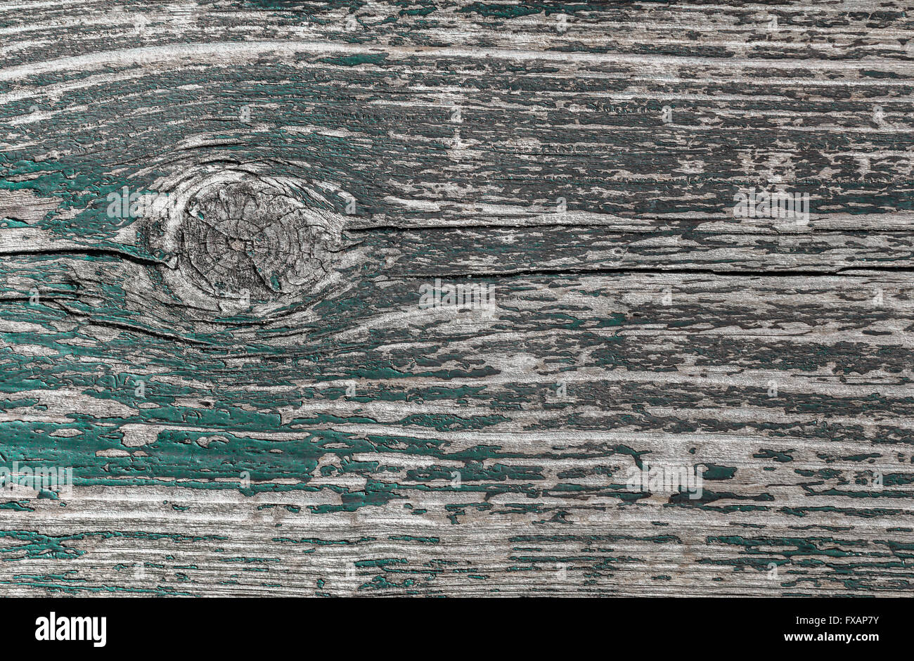 Pannello di legno eroso dal tempo, verde con pareti scrostate. Foto Stock