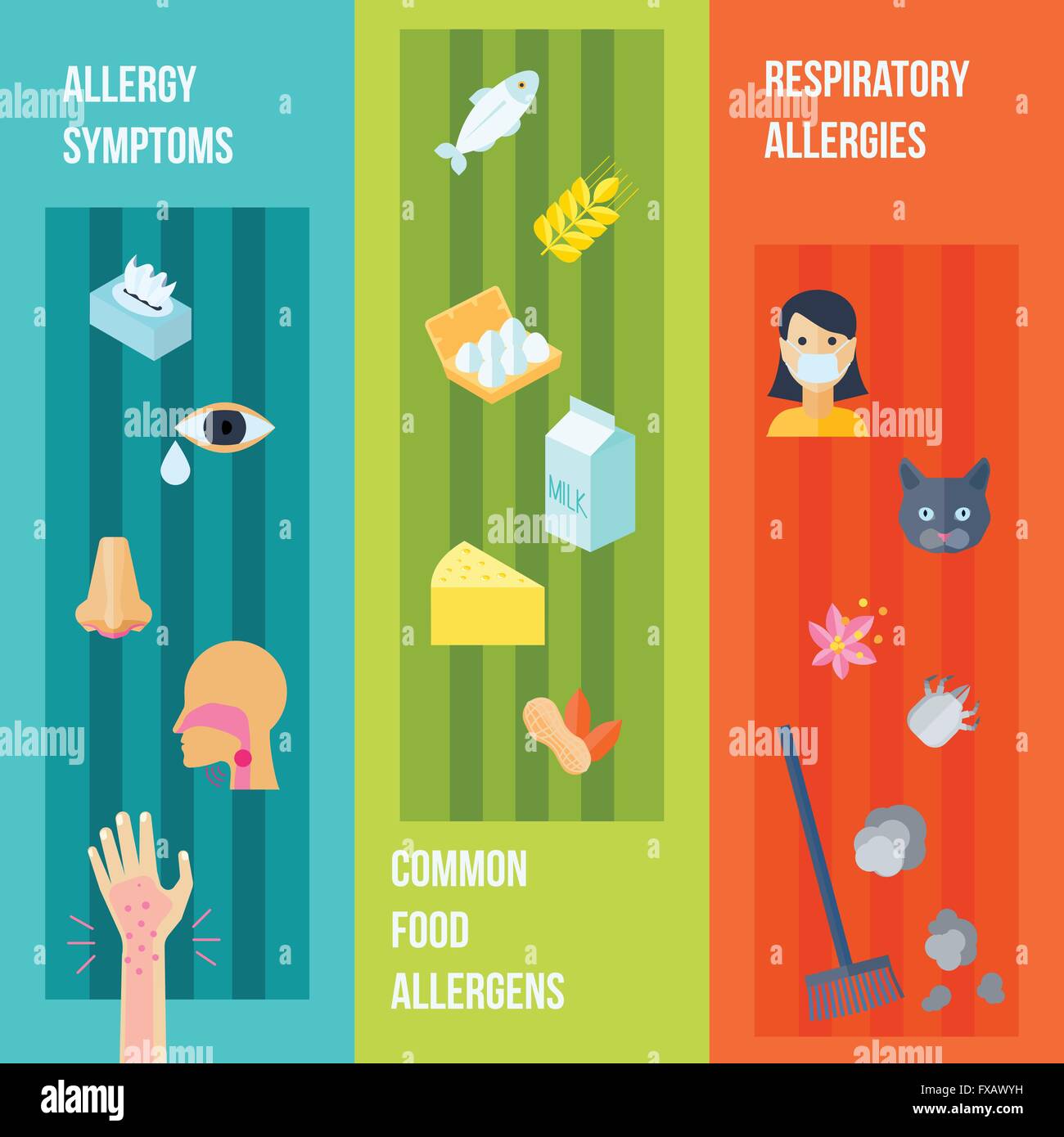 Allergia al set di banner Illustrazione Vettoriale