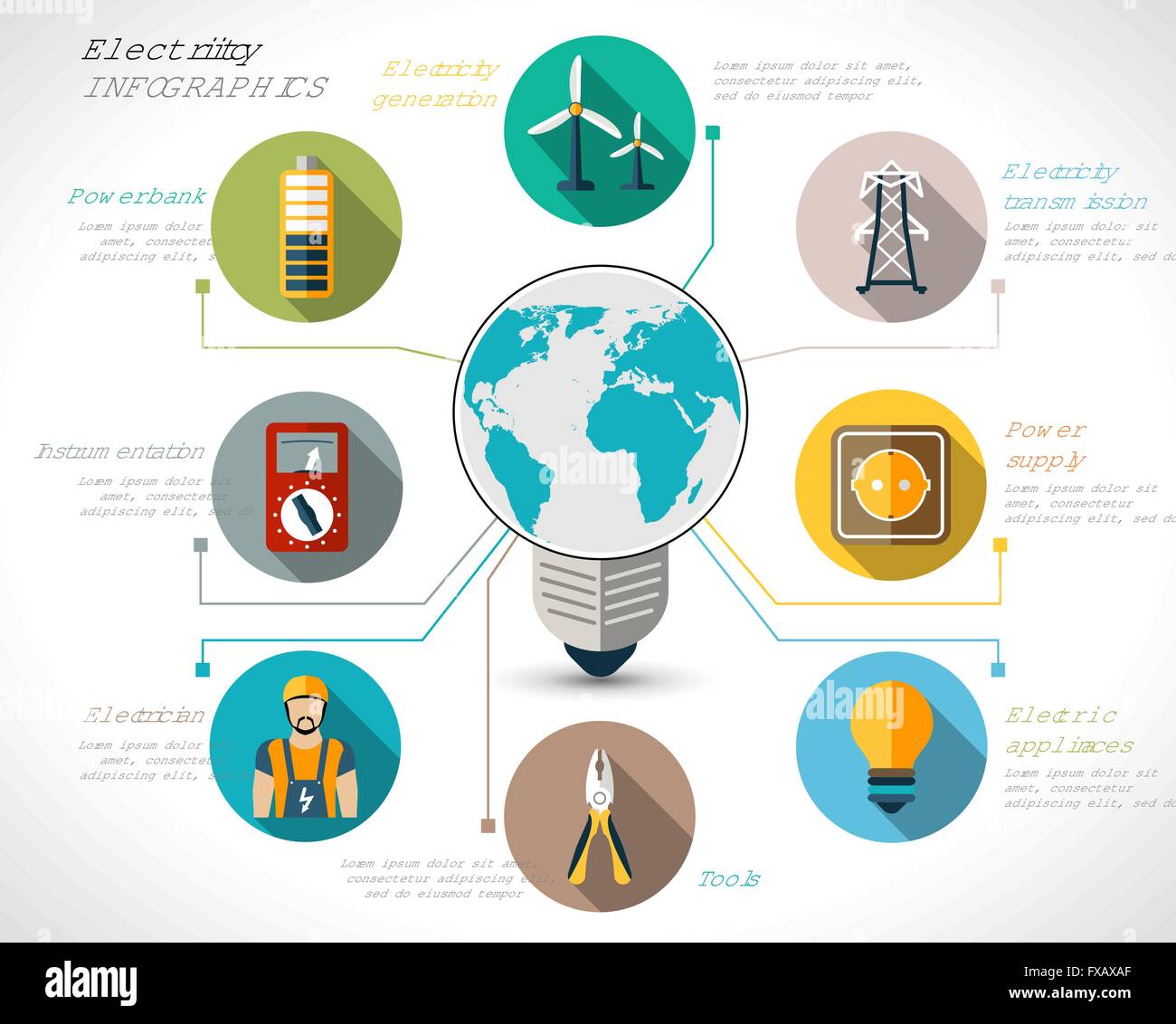 Elettricità Infographics impostato Illustrazione Vettoriale