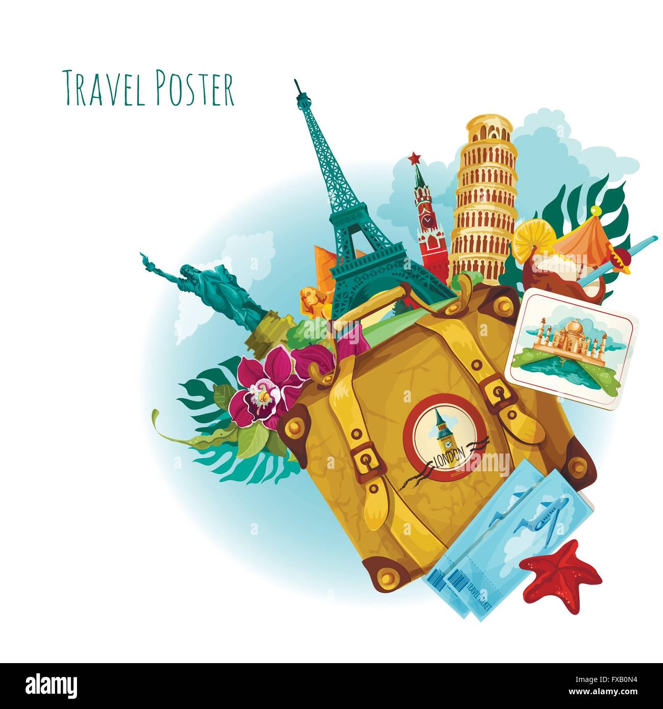 Punti di riferimento sullo sfondo di viaggio Illustrazione Vettoriale