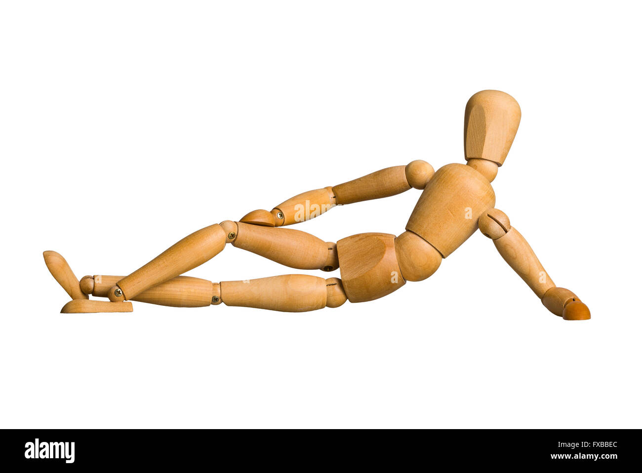 Manichino di legno sdraiato Foto Stock