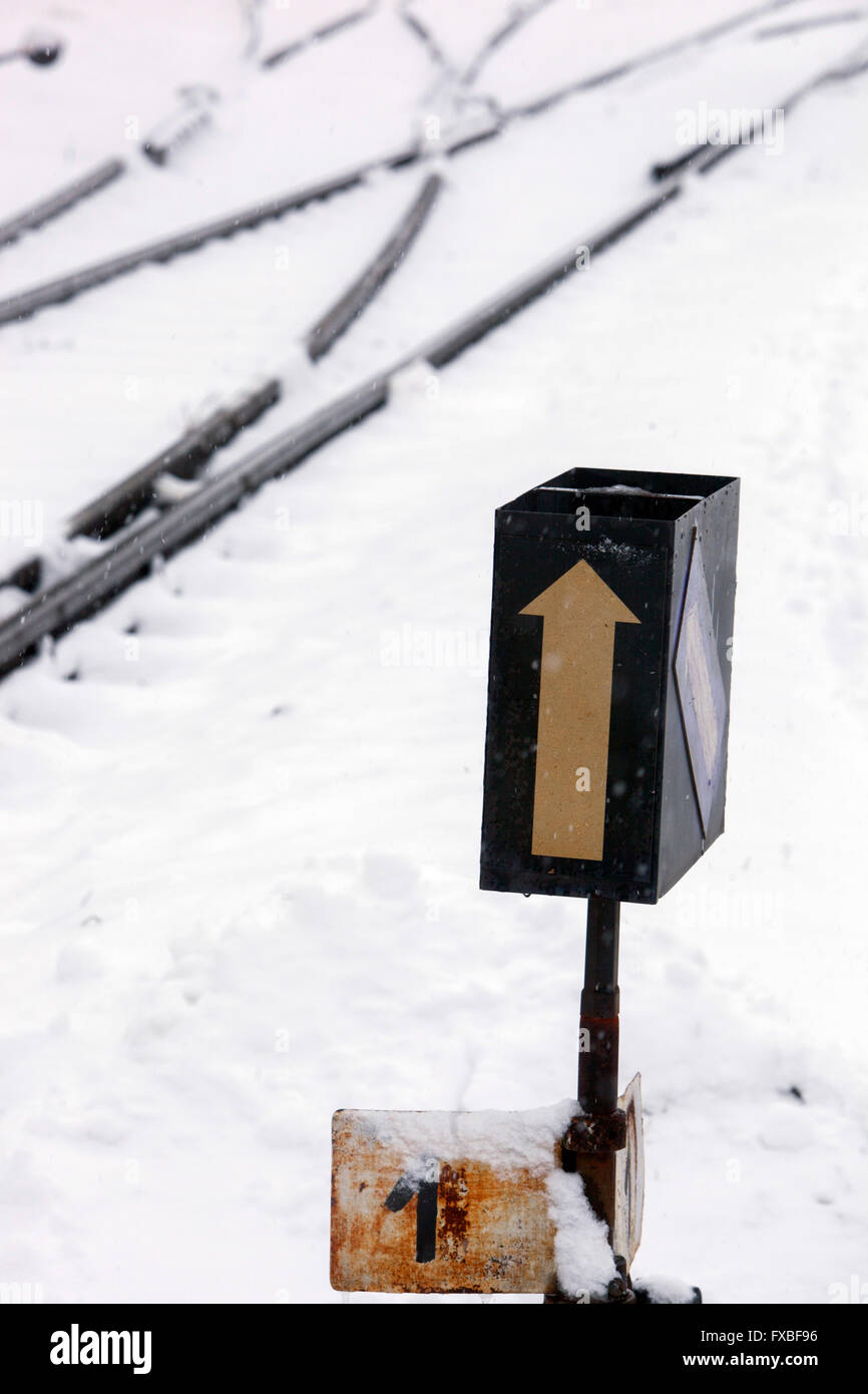 Snow Railroad cambia pista e giradischi, Repubblica Ceca Foto Stock