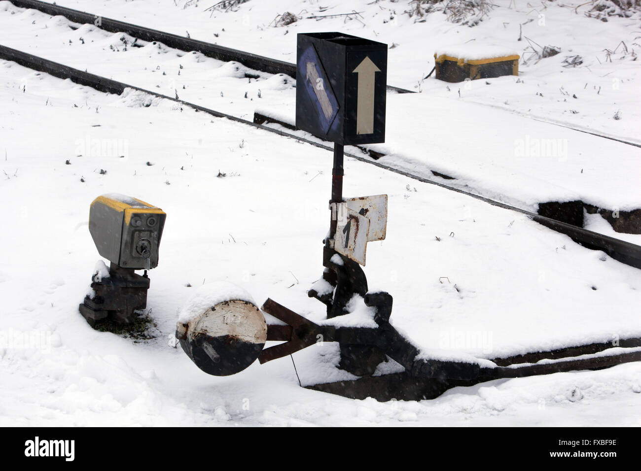 Snow Railroad cambia pista e giradischi, Repubblica Ceca Foto Stock