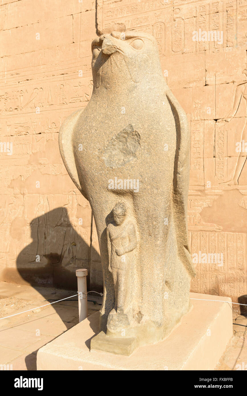 Statua di Horus il Tempio di Edfu Egitto Foto Stock