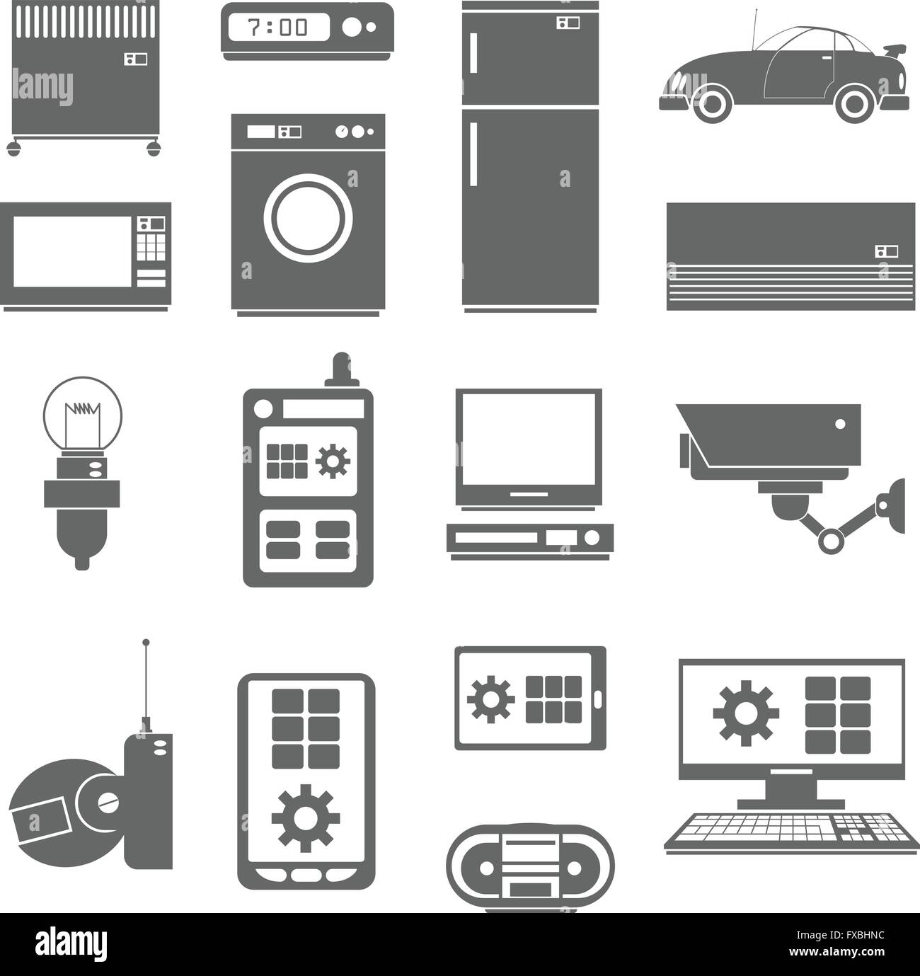 Internet le cose set di icone nero Illustrazione Vettoriale