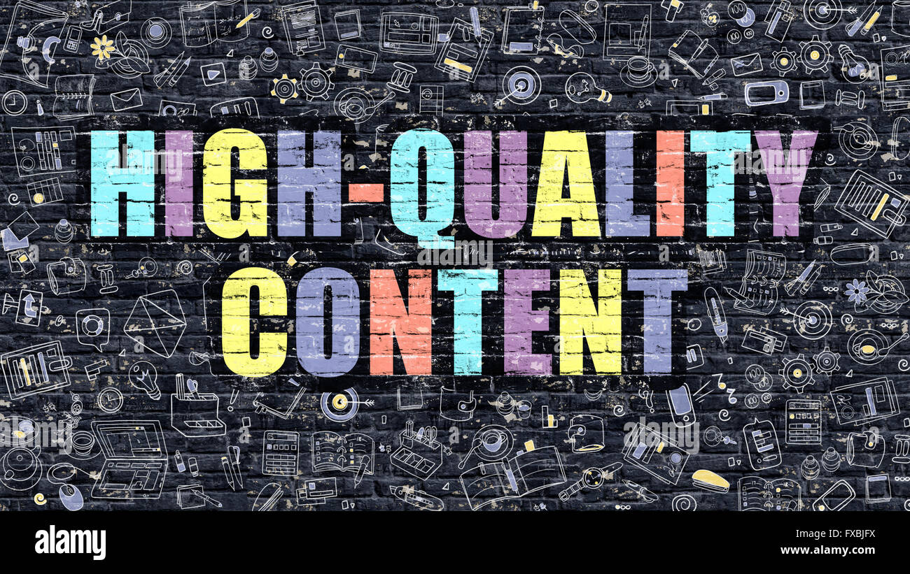Multicolore di contenuti di alta qualità su Brickwall scuro. Doodle stile. Foto Stock