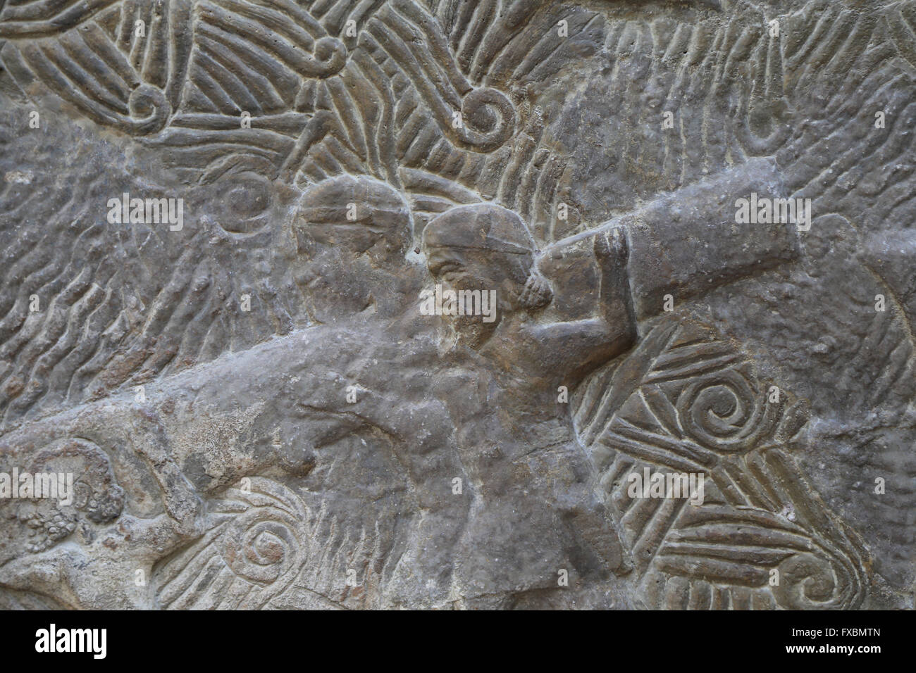 Lastra. Il trasporto del legname (cedri del Libano, civiltà fenicia). Navi da trasporto. Palazzo di Sargon II, Khorsabad. Foto Stock
