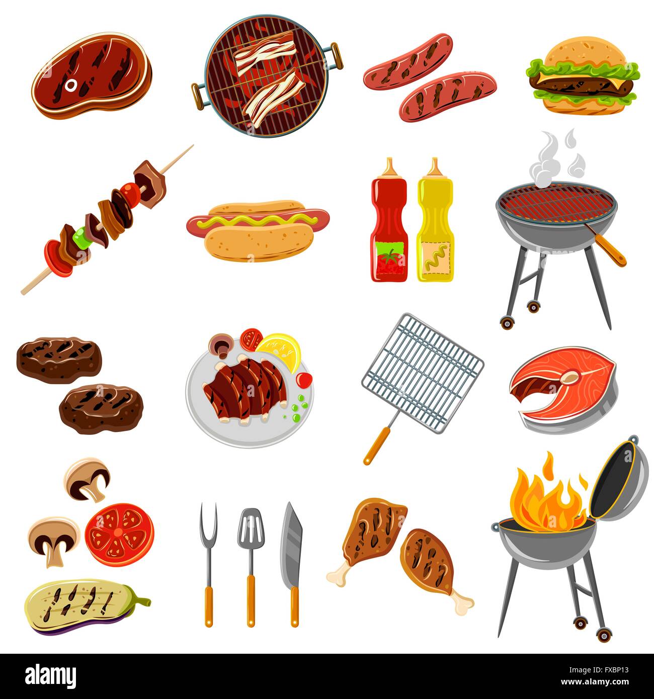 Barbecue set di icone Illustrazione Vettoriale