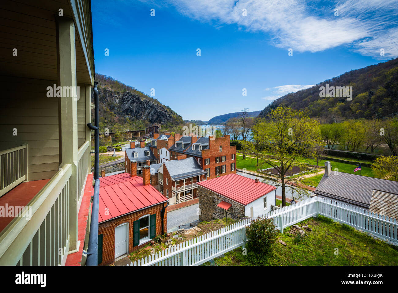 Vista di edifici storici di harpers Ferry, West Virginia. Foto Stock