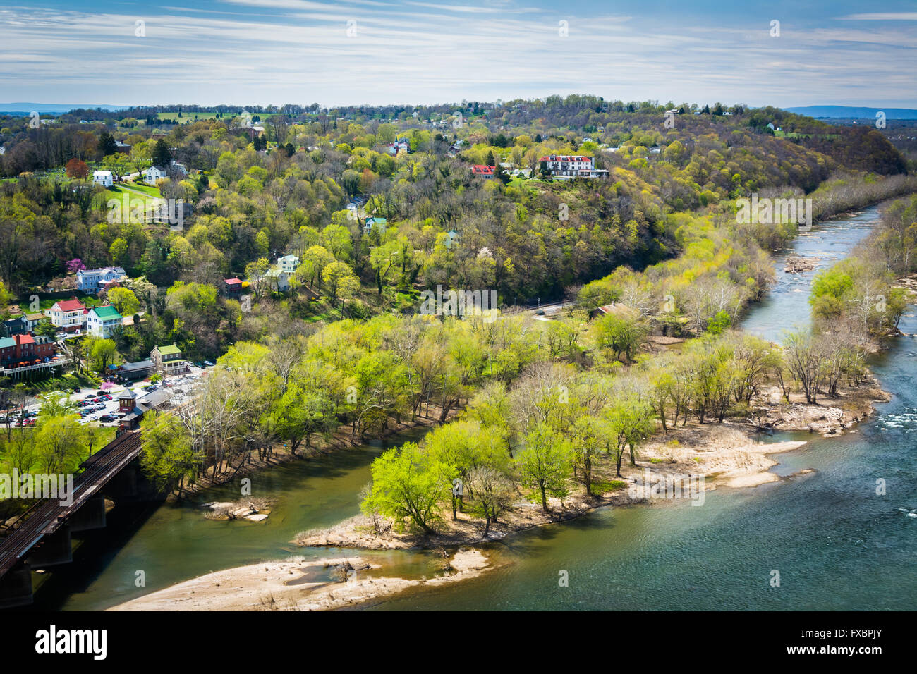 Vista del fiume Potomac dal Maryland Heights, in harpers Ferry, West Virginia. Foto Stock