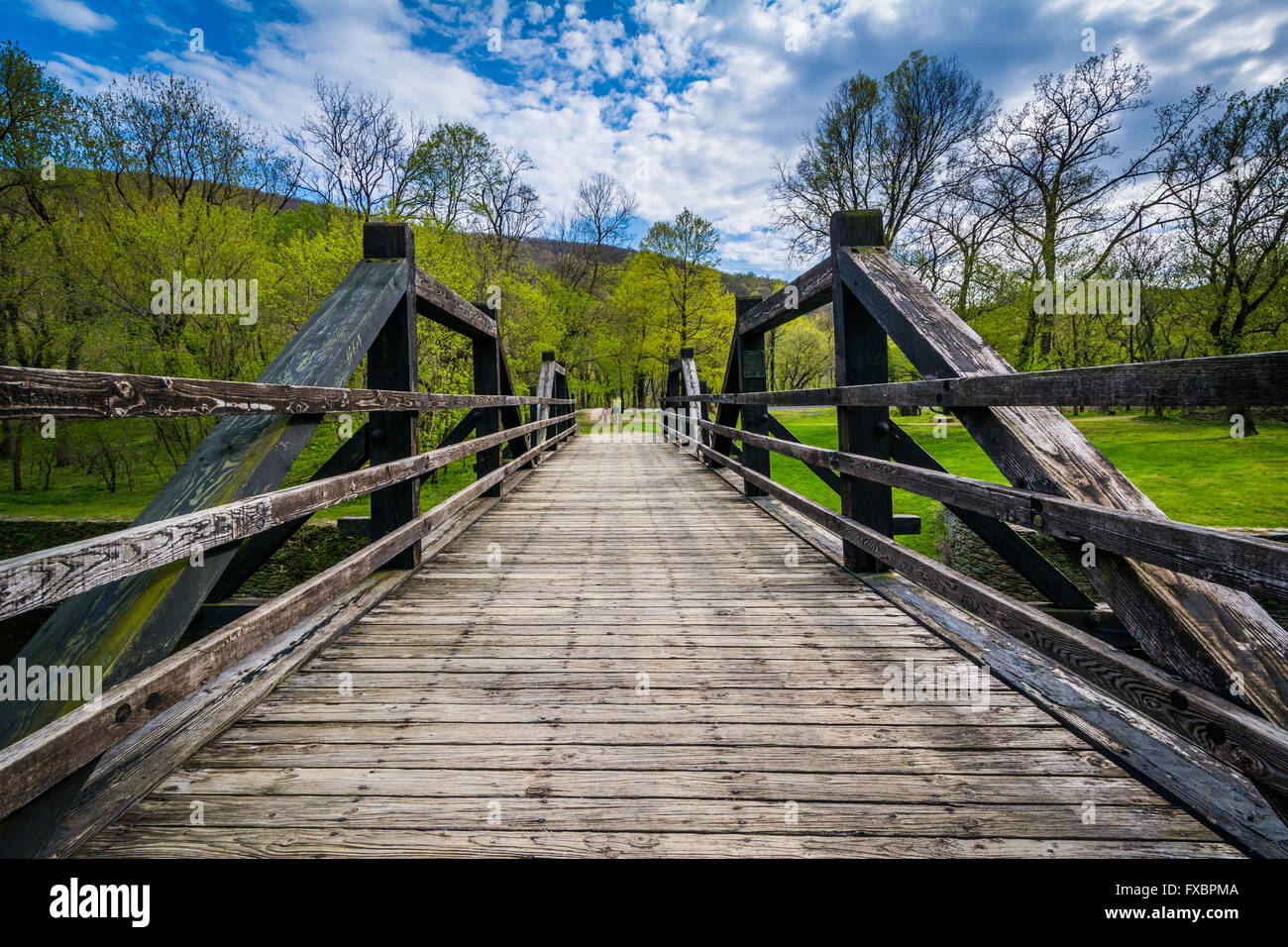 Ponte di legno sopra il canale di Shenandoah, in harpers Ferry, West Virginia. Foto Stock