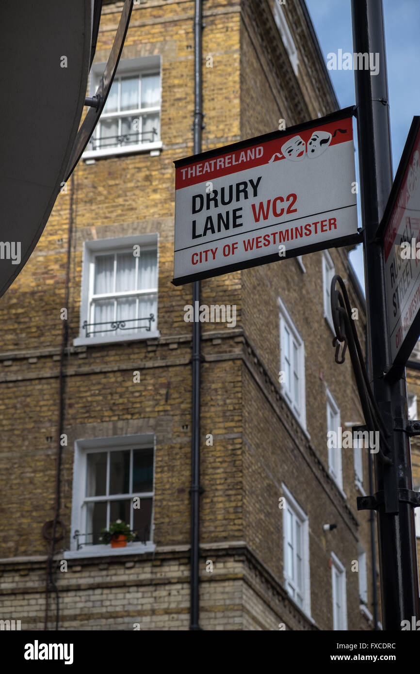 Drury Lane "Theatreland' firmare a Londra in Inghilterra Foto Stock