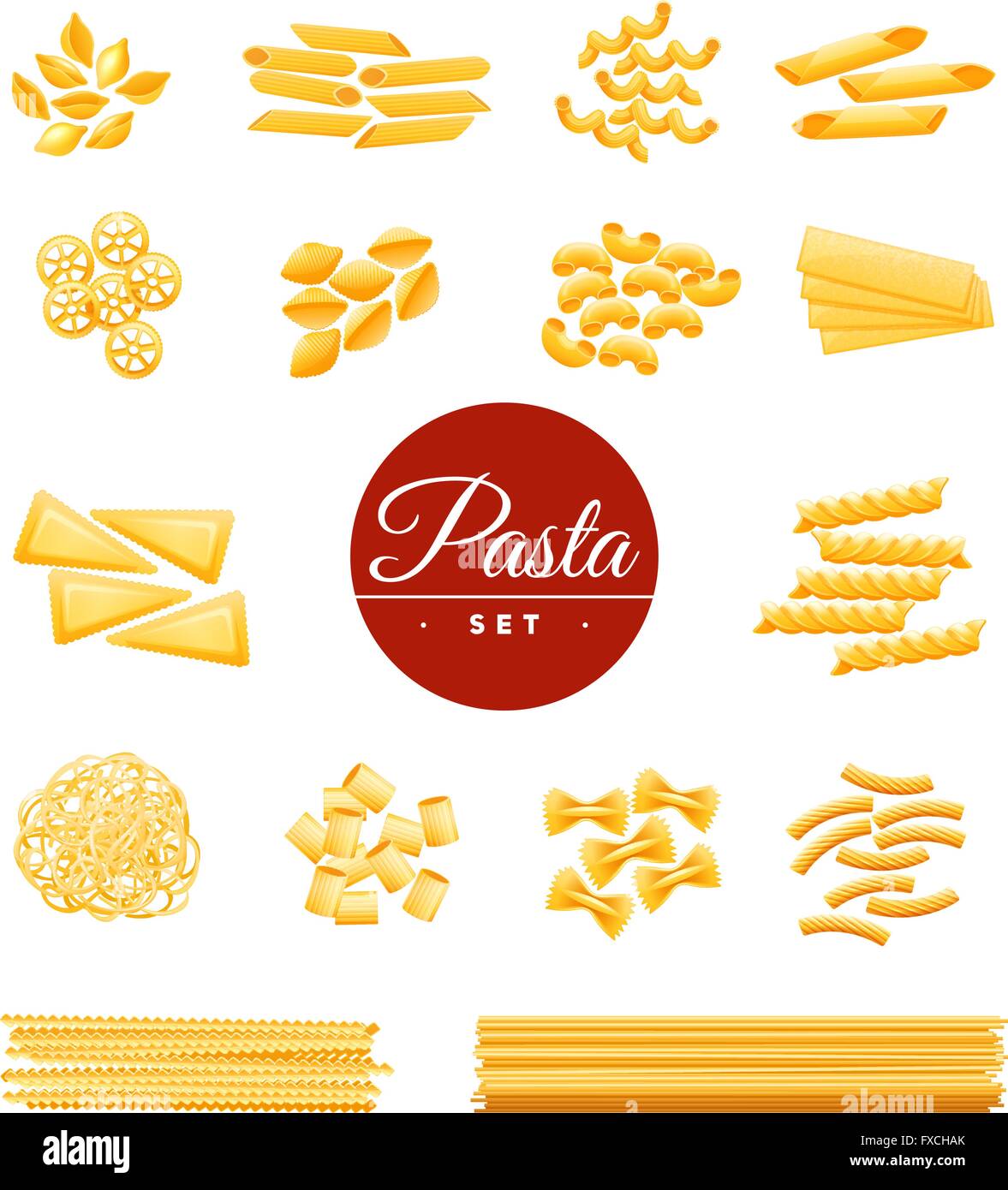Italian pasta tradizionale realistico set di icone Illustrazione Vettoriale