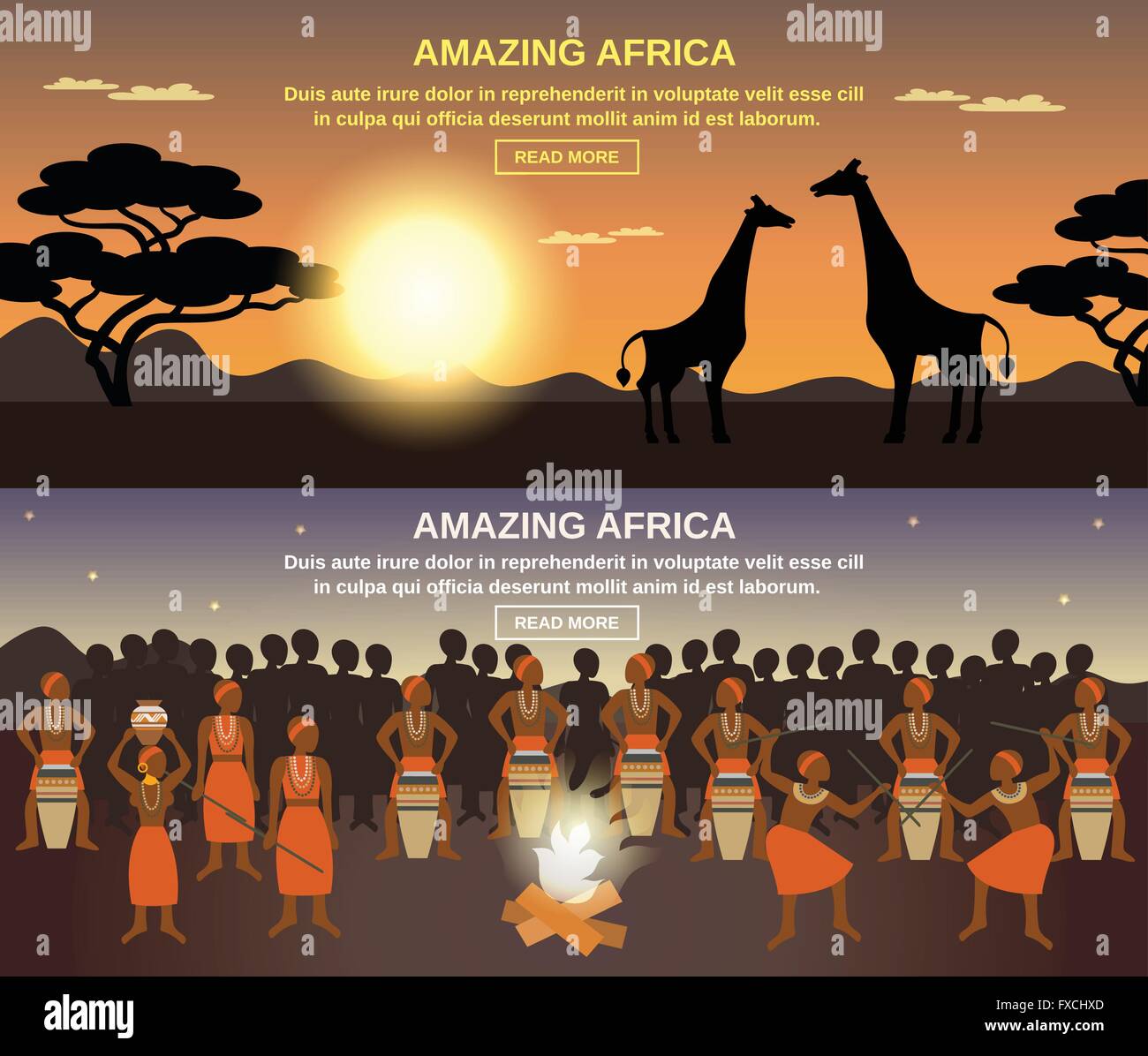 Popolo africano banner impostato Illustrazione Vettoriale