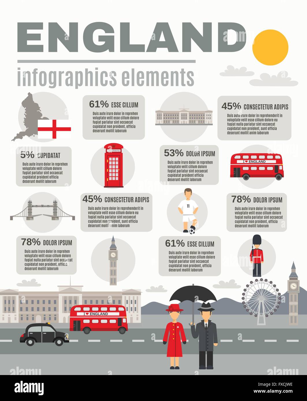Cultura inglese per i viaggiatori ed infografico Banner Illustrazione Vettoriale