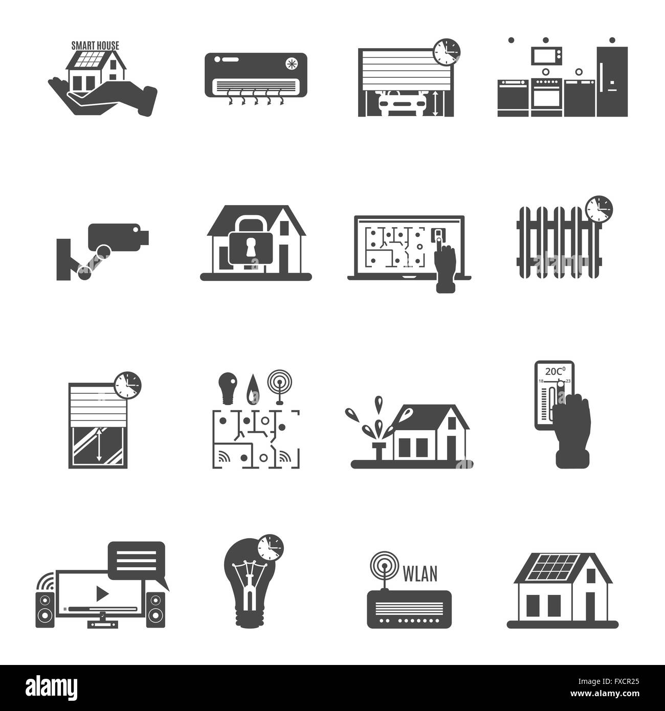 Smart House Nero Bianco set di icone Illustrazione Vettoriale