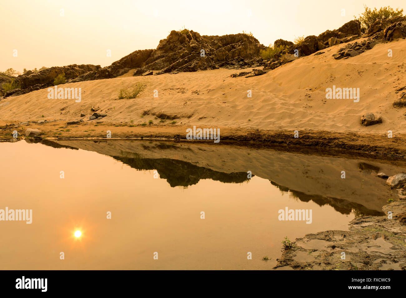 Tramonto sul fiume Mekong Foto Stock