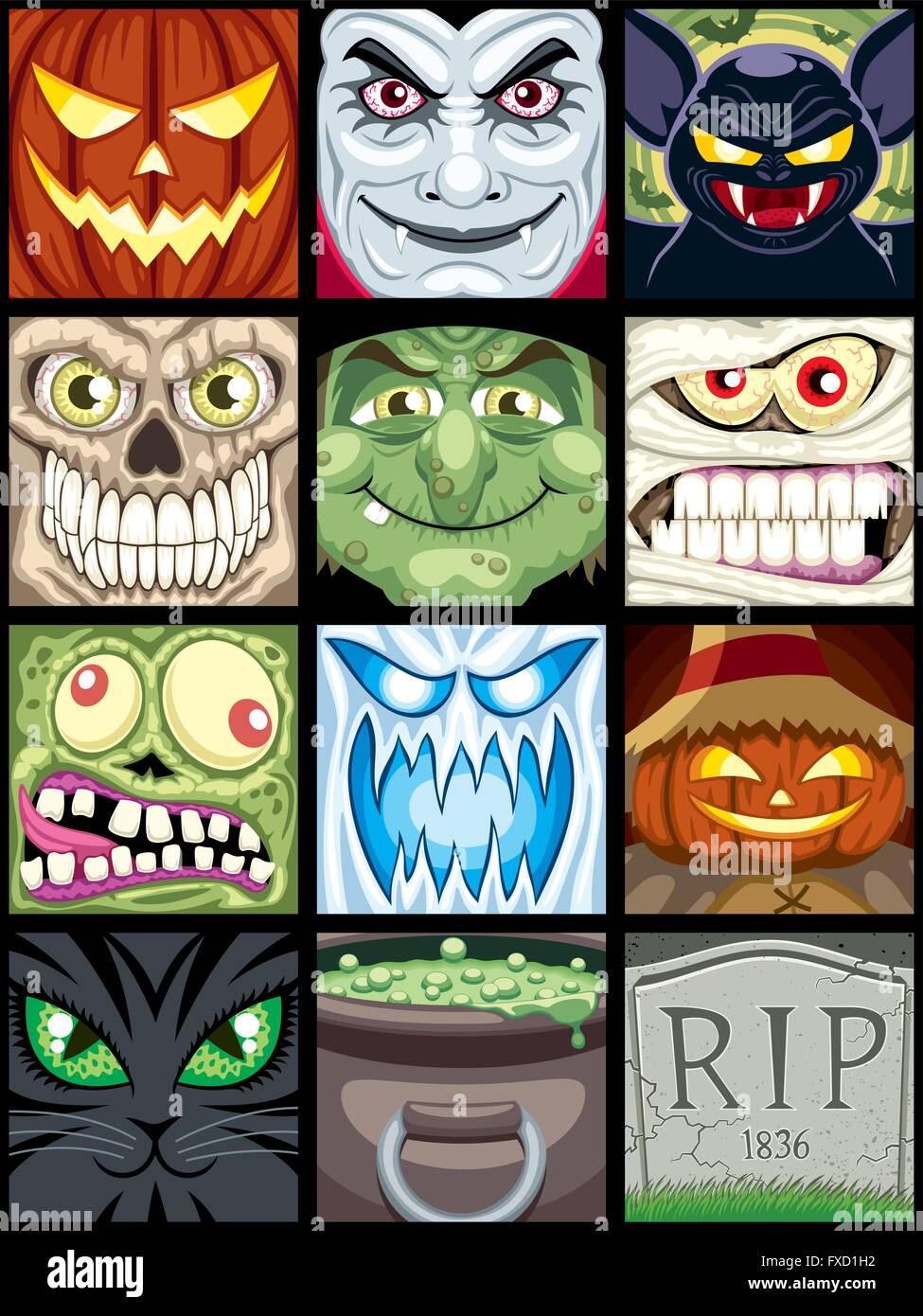 Set di 12 piazza di Halloween avatar. Illustrazione Vettoriale