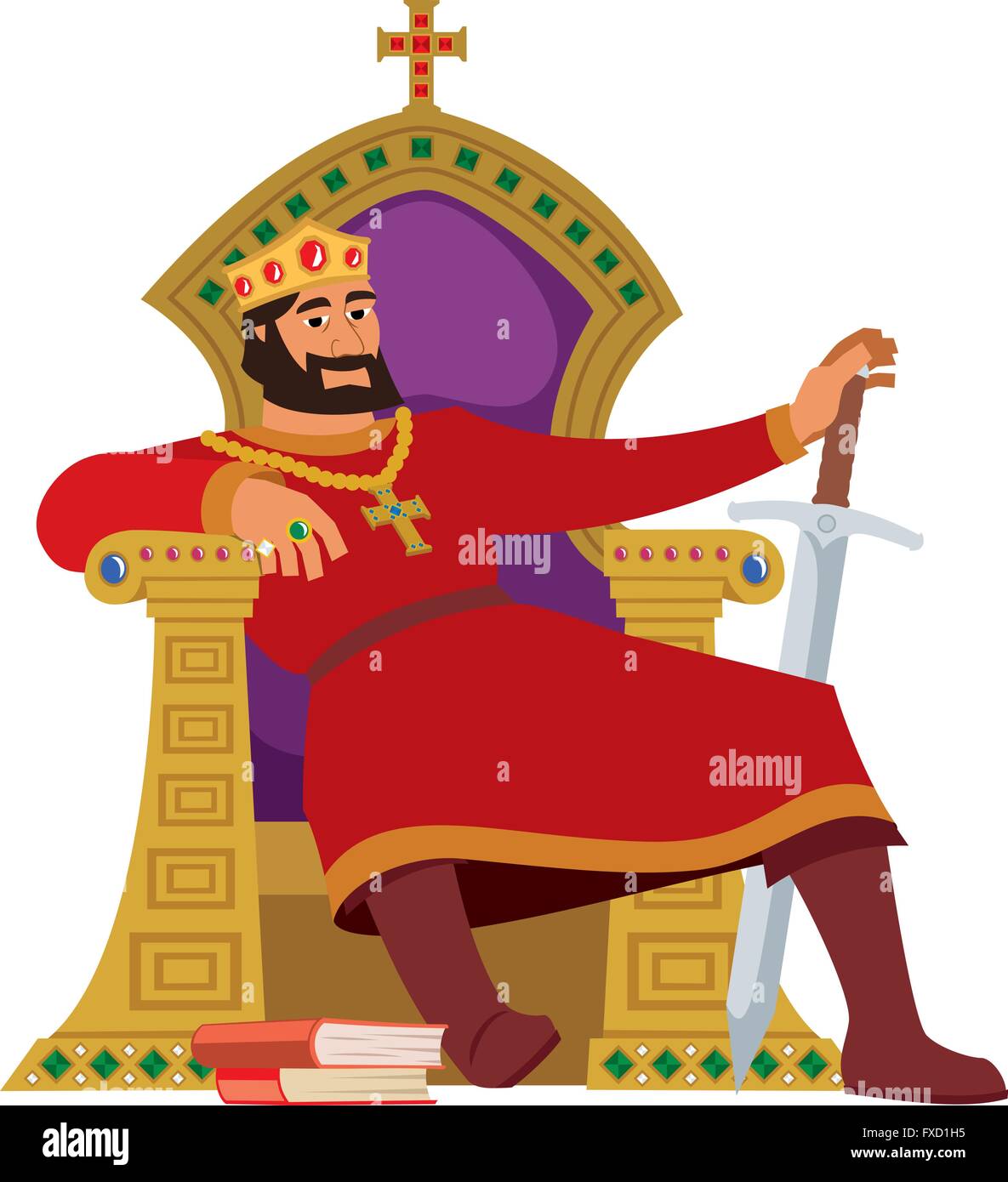 Felice Re in appoggio sul suo trono. Illustrazione Vettoriale