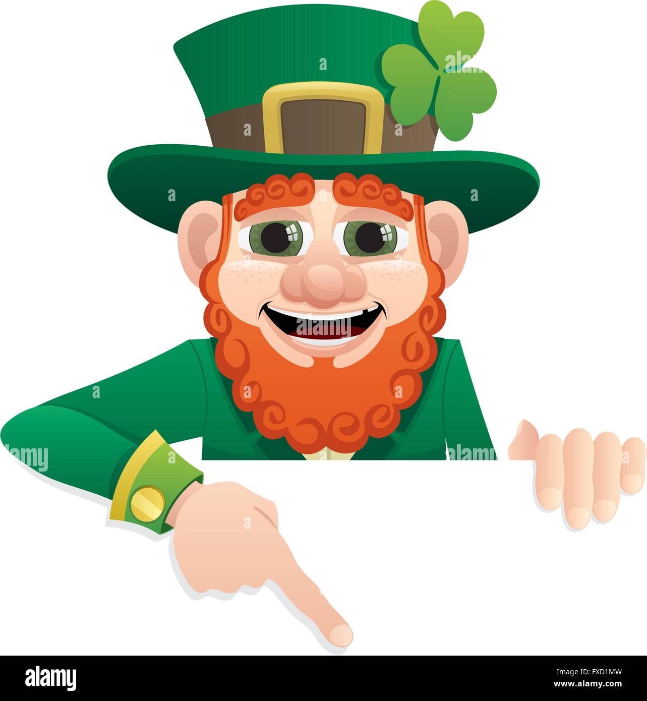 Leprechaun tenendo premuto segno di vuoto. È possibile aggiungere come tutto lo spazio di cui avete bisogno. Illustrazione Vettoriale