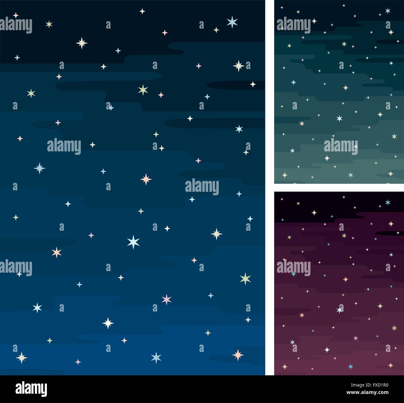 Cartoon cielo notturno in 3 versioni di colore. Illustrazione Vettoriale
