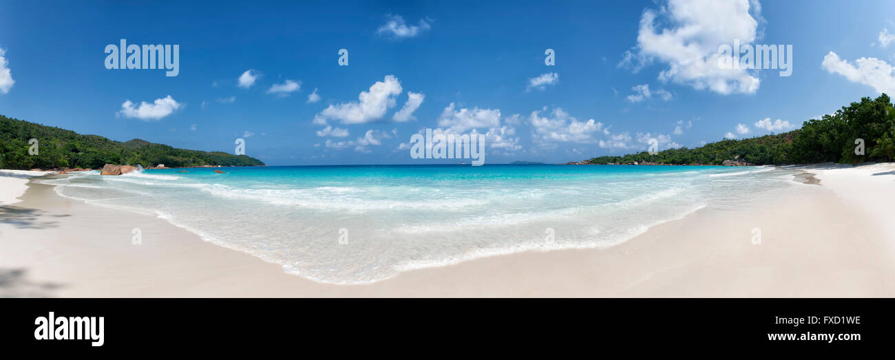 Vista panoramica di anse lazio beach l'isola di Praslin seychelles Foto Stock